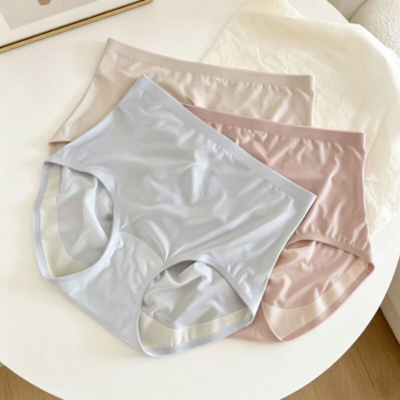 In-Stock Cooling Ice Silk Women's Panties, Satin Silky Soft, Mulberry Silk Crotch, High-Waisted, Tummy Control, Butt-Lifting, Light Shaping Mask Pants