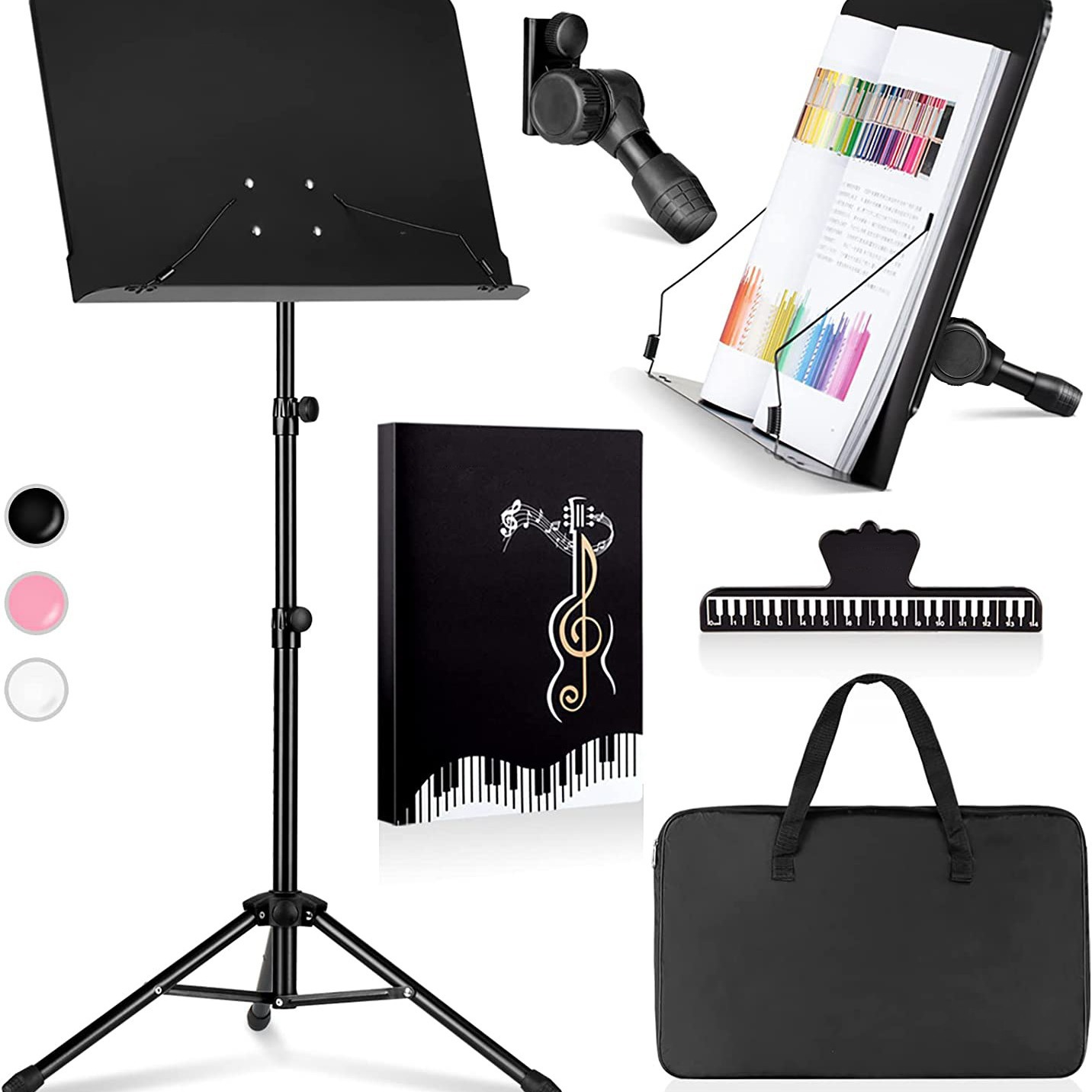 Soporte de partituras cinco en uno Estantería de escritorio de doble uso Carpeta de partituras portátiles de metal Soporte para tableta