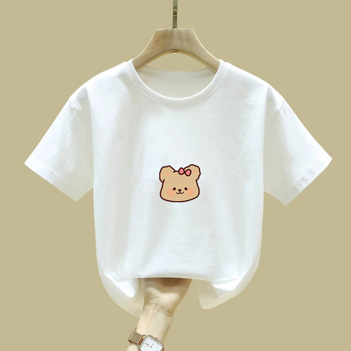 2017 Girls' T-shirt Summer Children's Clothing 2025 Children's Pure Cotton Casual Top Girls' Large Children's Summer T-shirt Trend