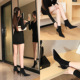 1838-2 Style Sexy nightclub thin thin thin heel high heel suede Rhinestone rim pointed banquet women's boots short boots