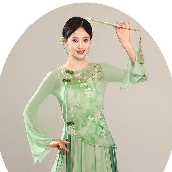新款舞蹈旗袍服女纱衣古典中国练功弹力身韵古典舞飘逸演出服套装|undefined