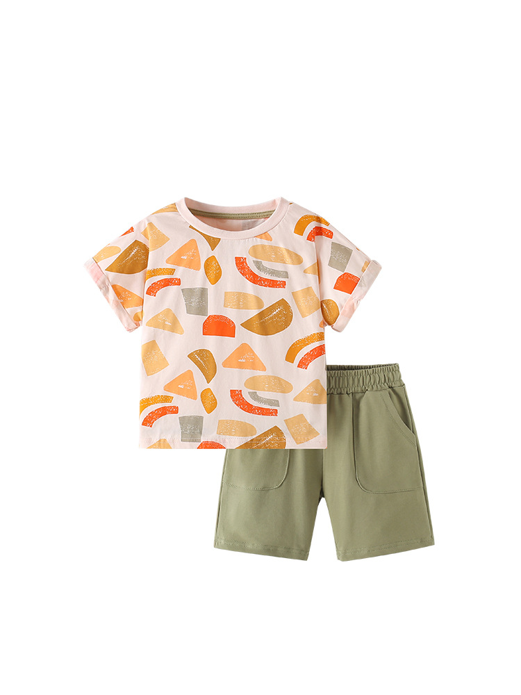 Traje de niño malwee transfronterizo verano nuevo estilo cuello redondo camiseta de manga corta traje casual de dos piezas para niños europeos y americanos