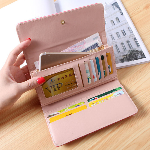  New PU Women's Wallet Long Three-fold Korean Style Clutch Buckle Diamond Crown Multi-Card Slot Wallet