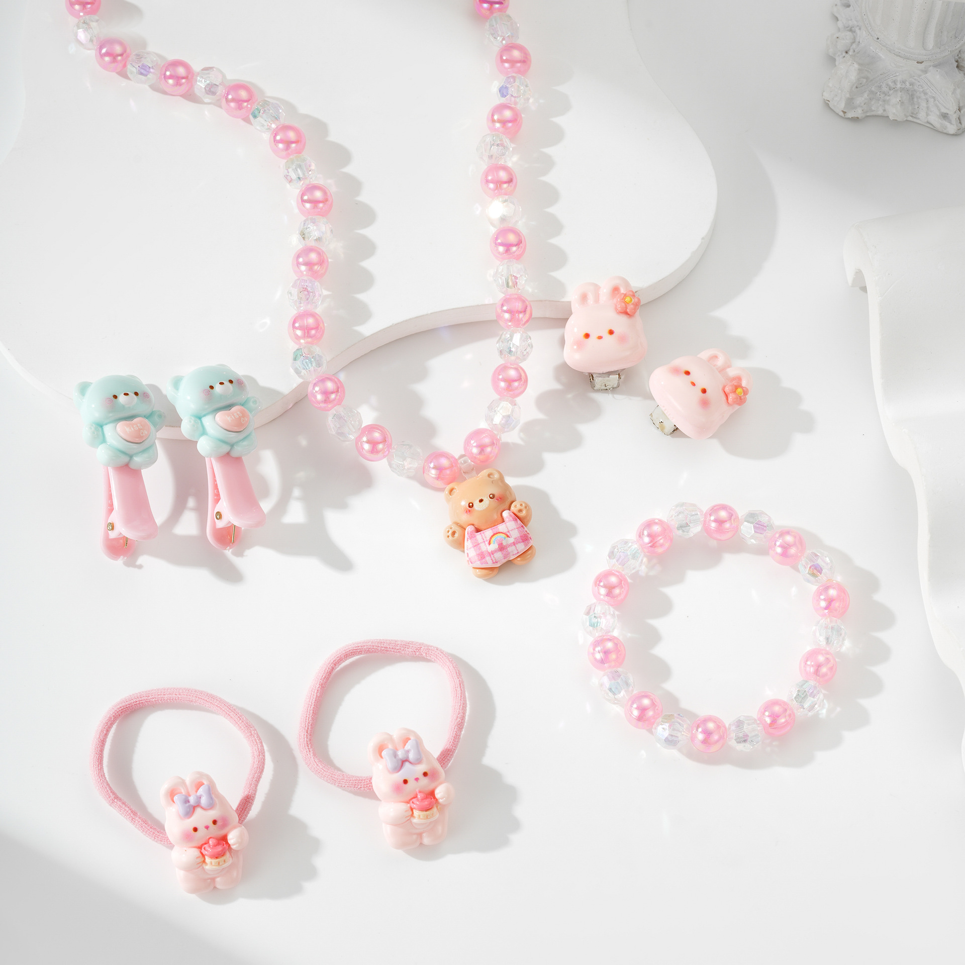 Niños juegos de joyería para el cabello princesa niñas lindas pulseras joyería brocas para el cabello collar banda de goma joyería image 1