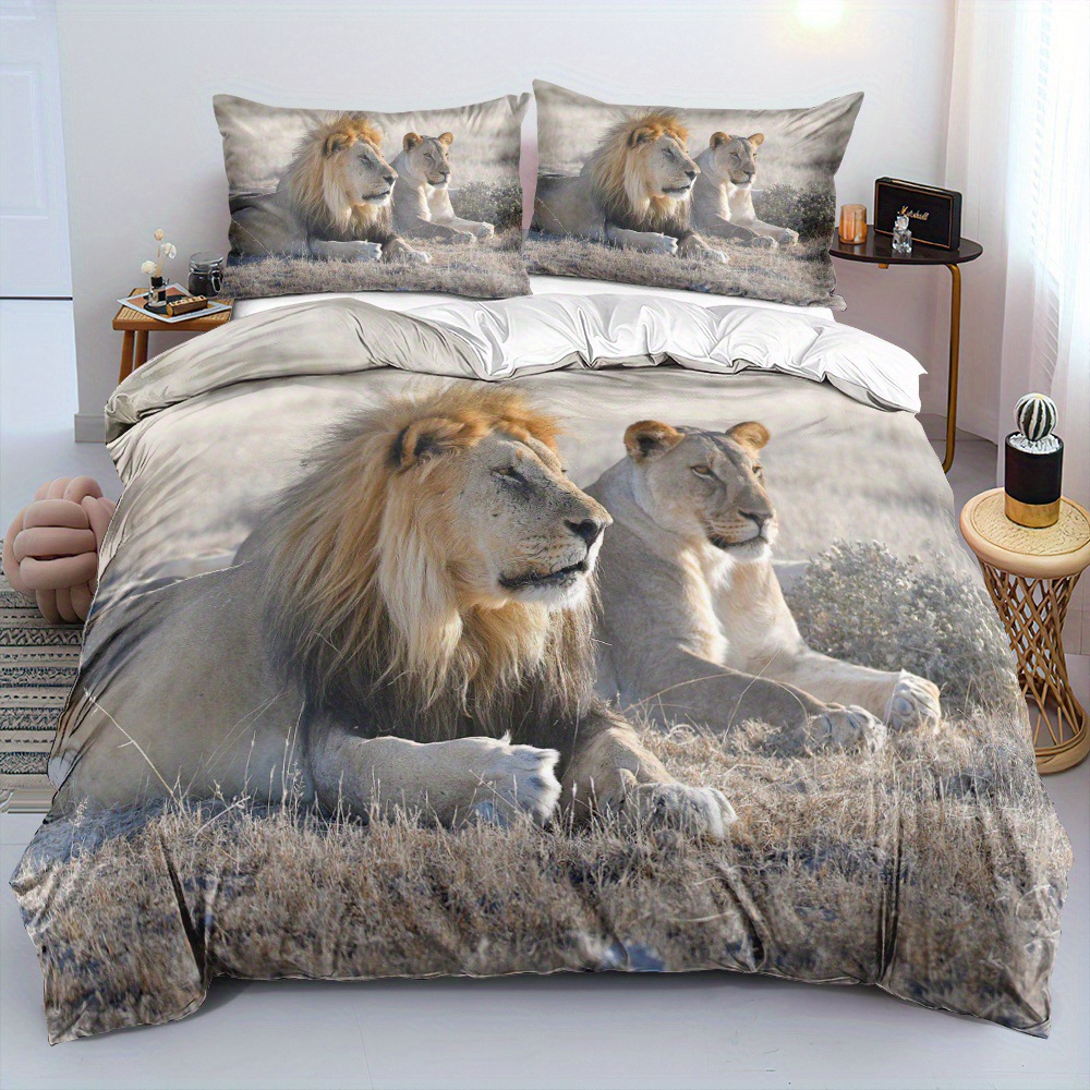 TEMU / JIT transfronterizo abrasivo textil doméstico impresión digital león colcha de cama Kit piel transpirable para diseñar