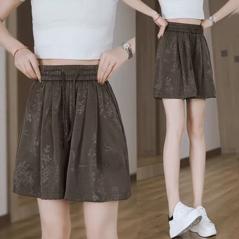 Трансграничный 2025 новый национальный стиль жаккард рыхлый тонкий с высокой талией тонкий ледяной шелк модной нишевые шорты женская волна