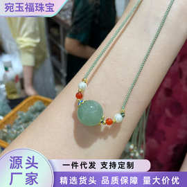 厂家批发东陵玉路路通锁骨链吊坠女款浅绿色转运珠玉石挂件项链