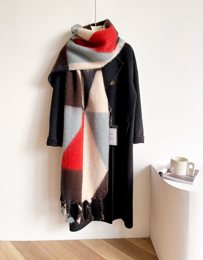 New Geometric Triangle Scarf Women in Winter with 100 Pairs of Tune, Green Hippocampus Hair Shawl for Women's Street_voghion.com