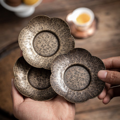 Handmade Tea Cup Mat Heat Insulating Mat Home Use Copper Tea Tray Home Use Retro Tea Cup Saucer Tea Ceremony Gongfu Tea Set Accessory