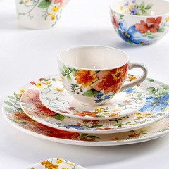 European and American round ceramic flat plates, American-style glazed tableware, small fresh breakfast dishes, household microwaveable dishes