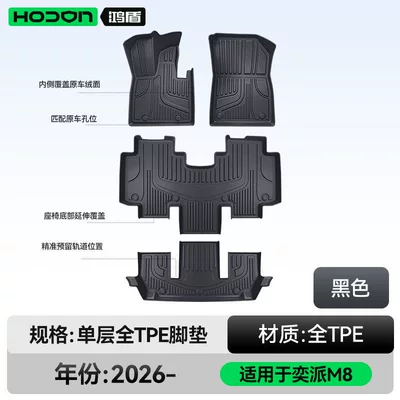 M8 floor mats TPE2026 model – Modelə uyğun ayaqaltı - 212t01-yipai-m8-single-layer-foot-mat-black-tpe-thickened-economical-standard-model