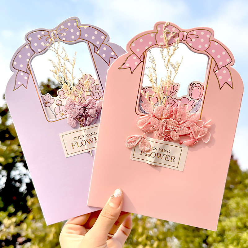 Craft Card with a Light and Simple Design, Creative Dried Flower Embossed Folding Card, Cross-Border 3D Hollow-Out Birthday Greeting Card Craft Card with a Light and Simple Design, Creative Dried Flower Embossed Folding Card, Cross-Border 3D Hollow-Out Birthday Greeting Card