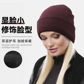 秋冬纯色柔软针织帽子女韩版运动大头围毛线帽美式护耳保暖冷帽男