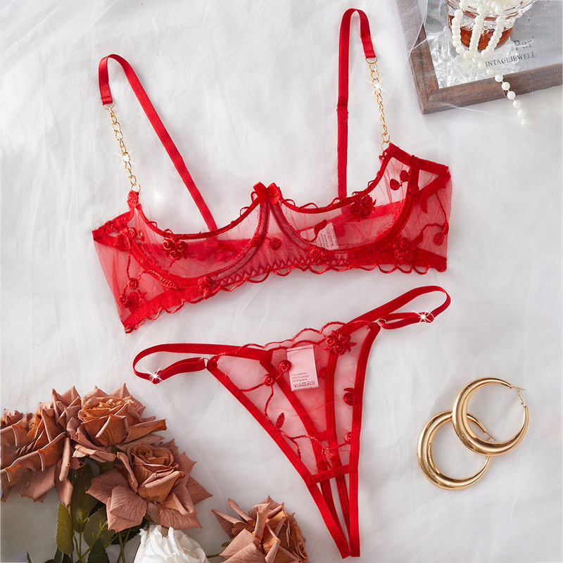 European and American New Style Embroidered Lace Bra and Underwear Set, Sweet, Sexy, Comfortable, High-Waisted Floral Embroidery Bra and Underwear Set