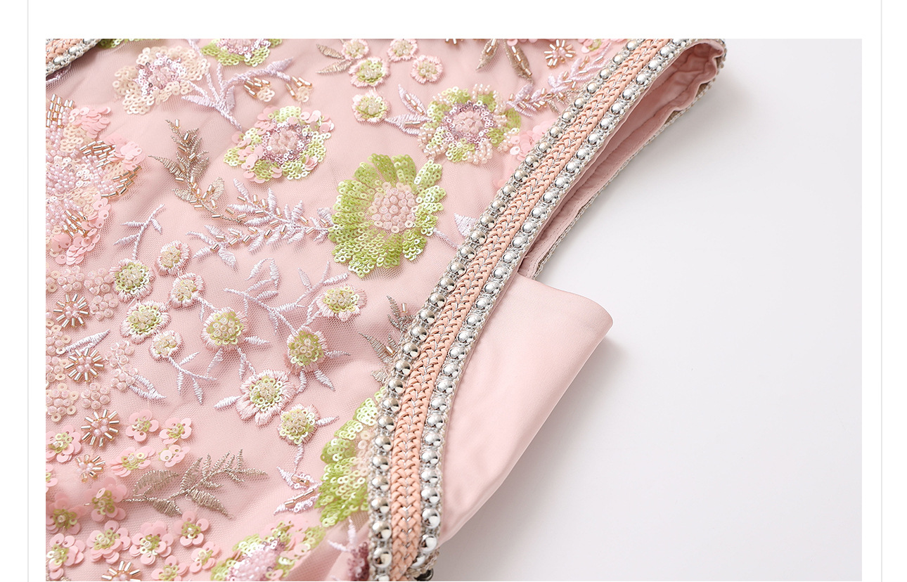 Váy sườn xám maxi thêu sequin phong cách Trung Quốc mới mùa hè N5042 — hồng, Xanh lam sông băng chi tiết 41