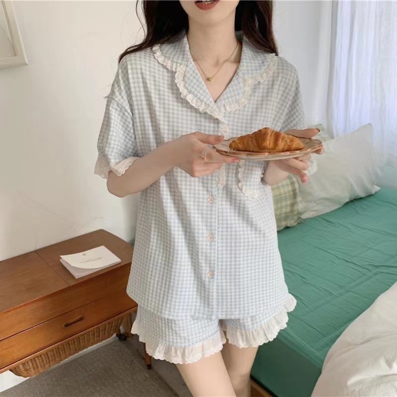 잠옷 여성 여름 새 커플의 얇은 고가 반팔 반바지 여름 간단한 학생 홈 의류 세트