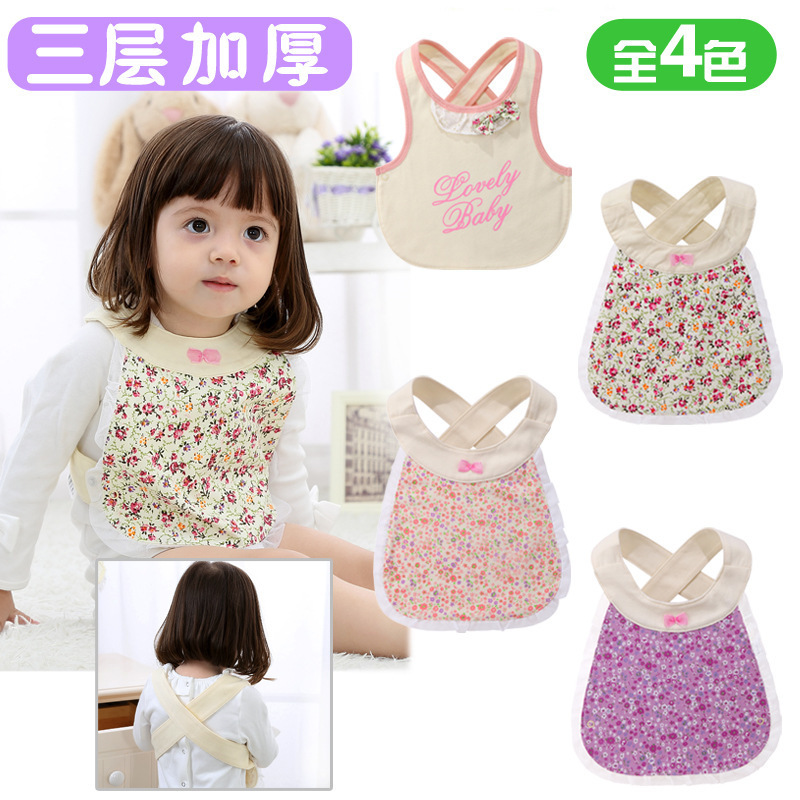 Pure Cotton Baby Girl Cross-Back Bib Bib Smock Lace Saliva Towel Lace Reverse Dressing