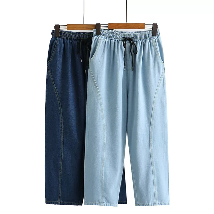 Thin summer jeans, fitted trousers, plus size, high waist