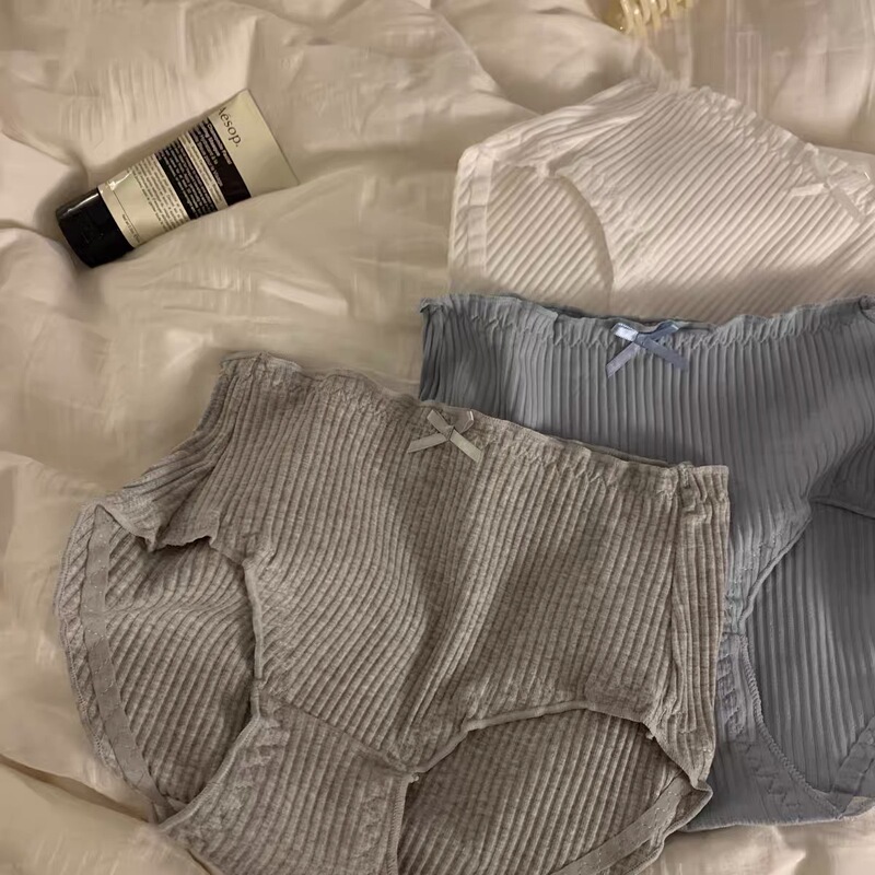 "Life Is Fun, Time Is Gentle" Girls' Pure Cotton Underwear, Mid-Waist, Striped, Lightweight, Anti-Exposure, Pure Cotton Crotch