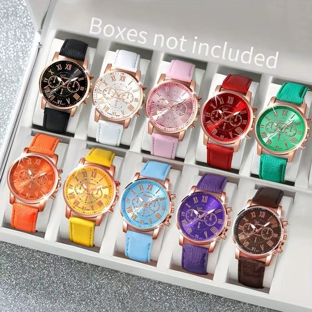 Außenhandel Fashion Watch Lederarmband Damenuhr Mehrfarbige Lederarmband-Modelle Roségold Quarzuhr Grenzüberschreitende Großhandel Armbanduhr