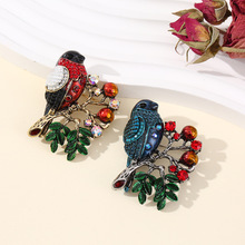 欧美跨境小鸟水钻环保合金滴油镶钻胸针西装外套大衣卡通胸针批发