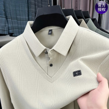 YX长袖T恤男士春秋款假两件打底衫爸爸装休闲 polo衫男上衣T