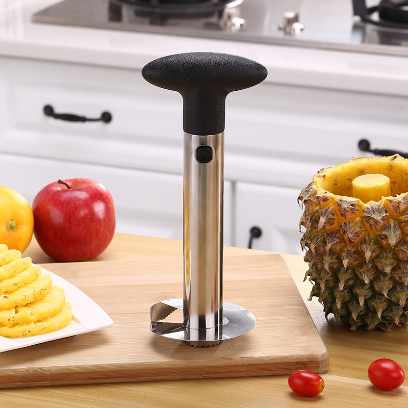 Gadget de cocina creativo de acero inoxidable cuchillo de piña transfronteriza minería caliente cuchillo de piña soporte entrega de una pieza