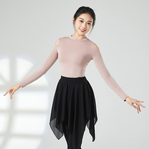 Latin dance clothing for women adults new long-sleeved tops dance practice clothes black modern modal dance clothes body