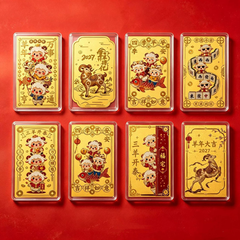 Golden phone stickers for the Year of the Sheep, featuring vibrant designs of three sheep symbolizing prosperity and good fortune, perfect as promotional gifts and souvenirs for e-commerce live streams Golden phone stickers for the Year of the Sheep, featuring vibrant designs of three sheep symbolizing prosperity and good fortune, perfect as promotional gifts and souvenirs for e-commerce live streams