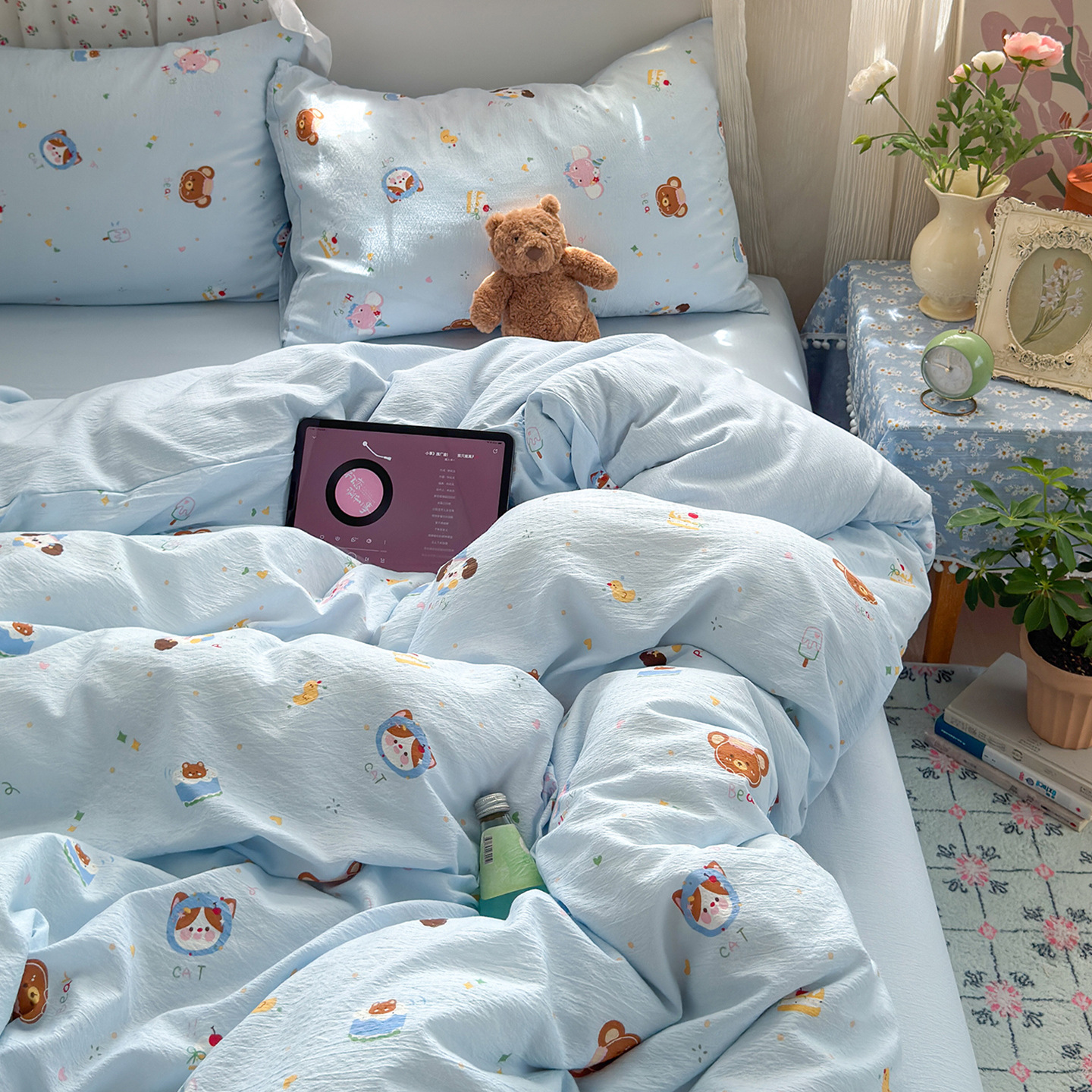 Una clase de cuatro piezas de grado materno-infantil de algodón puro de doble capa de algodón en la cama cubierta de sábanas de cama nueva cama de dormitorio Kasa San set de 4 piezas