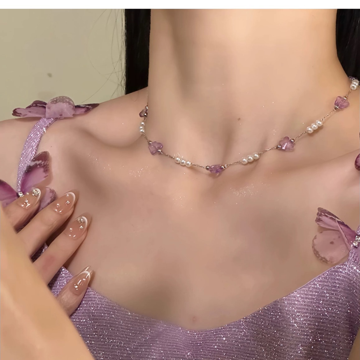 神秘紫蝶！紫色蝴蝶项链女ins轻奢小众设计感锁骨链高级颈链配饰