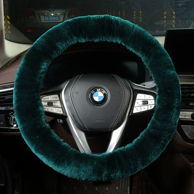 Winter Pure Wool Plush Car Steering wheel cover - dark-green-35cm-42cm-are-suitable