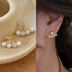 s925銀法式時尚珍珠耳釘簡約洋氣獨特耳環輕奢高級感氣質百搭耳飾
