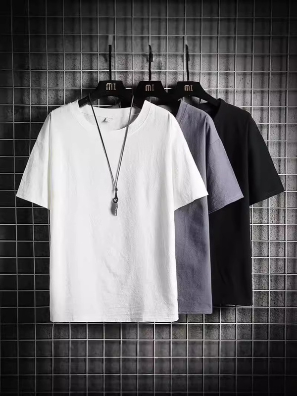 イミテーションリネン半袖Tシャツ 中国風 メンズ 五分袖 ゆったり 太めサイズ レトロ風 半袖麻服 トレンドブランド|undefined