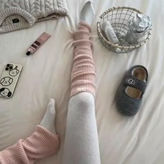 ピンクソックスバレエ風ガールソックス無地レッグカバーニットロングソックス春夏ウールJKソックス
