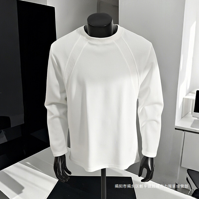 Cross-border men's T-shirt, American retro style, solid color, plus size, with a unique 3D design, round neck, and long sleeves