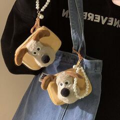 かわいい子犬のベルベットの小銭入れの女性のミニ小さな収納イヤホンのバッグの漫画のキーホルダーの学生のかばんのストラップ