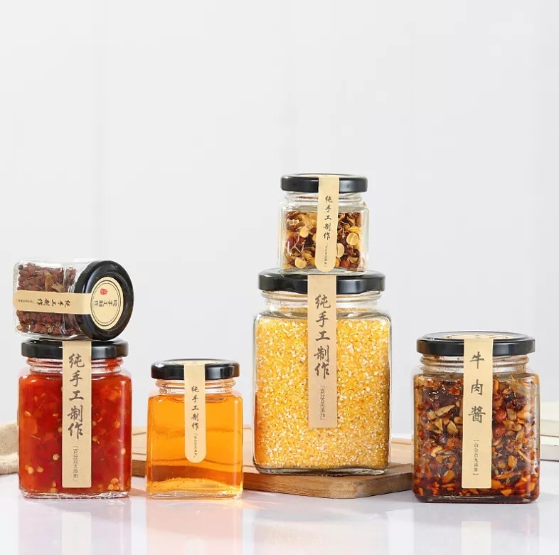 方形 六棱 蜂蜜瓶糖果瓶辣椒酱瓶果酱罐酱菜瓶 密封罐 食品分装瓶