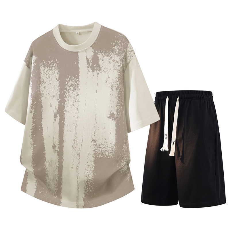 Transfronterizos de verano gradiente conjunto camiseta de manga corta hombre nuevo adolescente cuello redondo impresión de moda blusa image 10
