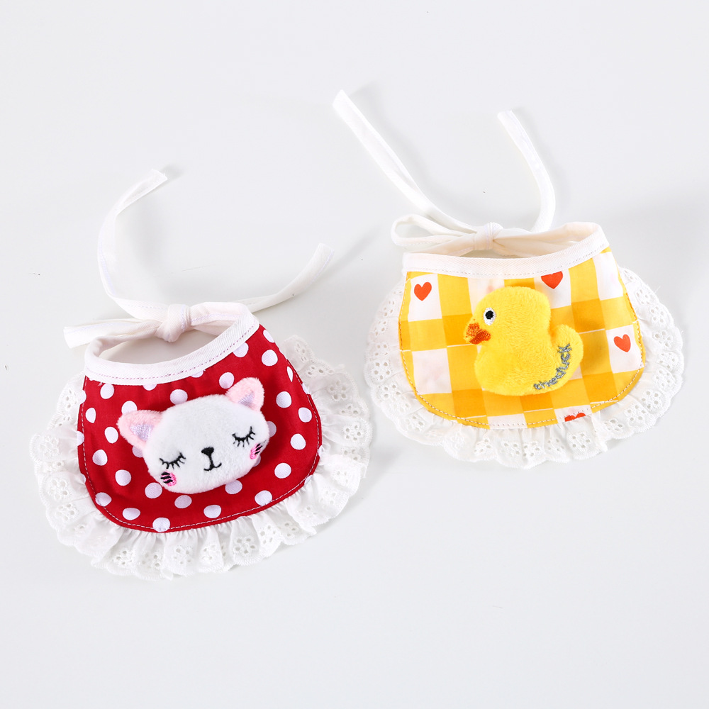 Mascota gato cachorro de dibujos animados Polka Dot Plaid encaje oso pequeño pato amarillo babero puro algodón lindo babero collar conejo