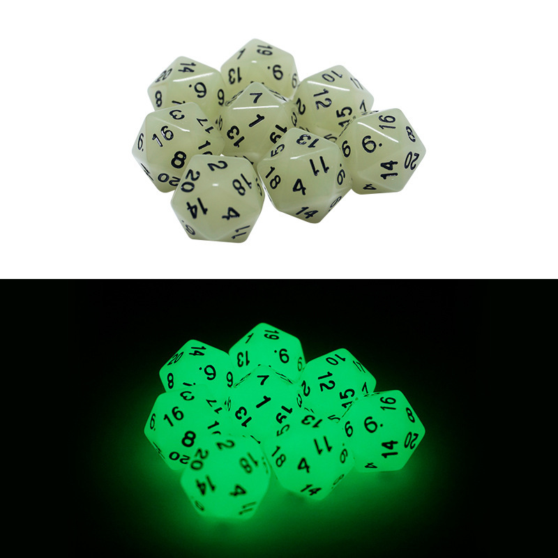 Cross-border supply of luminous 20-sided digital engraving dice table game accessories fluorescent dice
