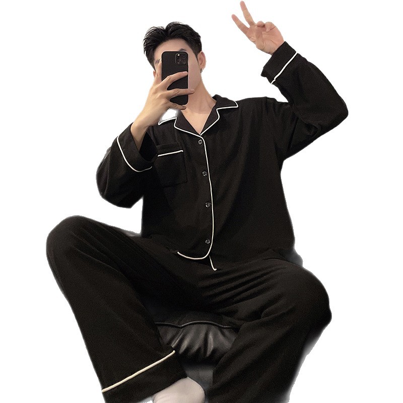 Primavera y otoño invierno de coral de algodón negro de alta sensación pijama de hombre acolchado simple se puede usar ropa para el hogar