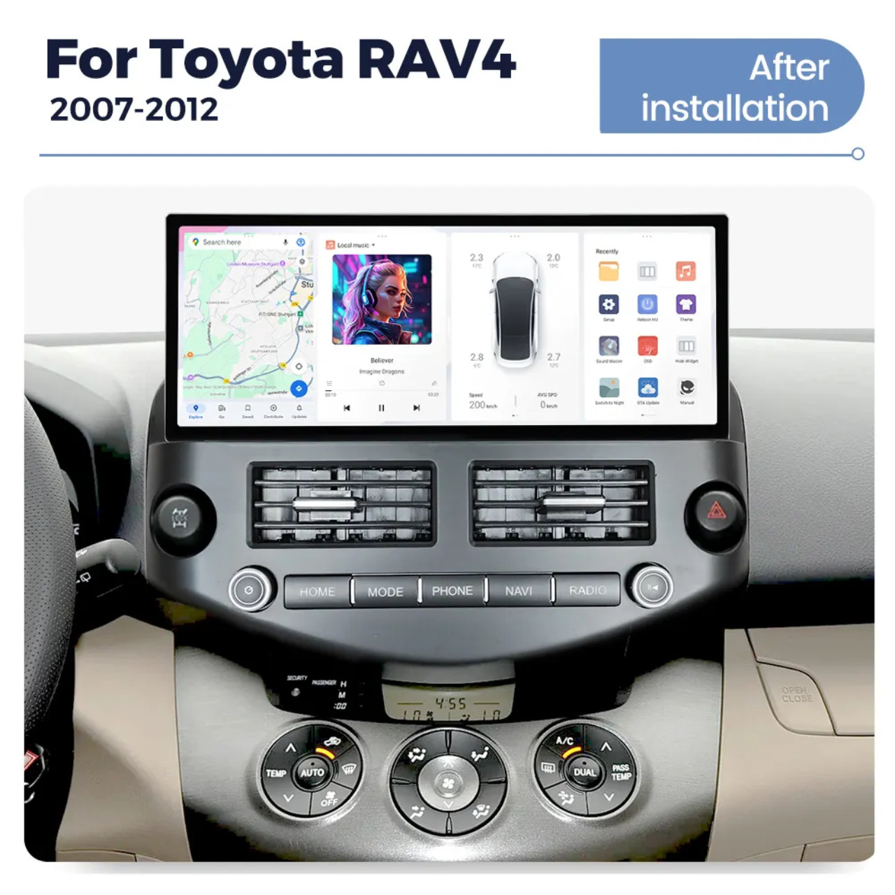 Cross-Border Applicable to Toyota Rav4 07-12 Models 12.3inch Android Smart Car Navigation All-In-One Dvd Player