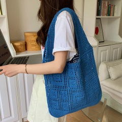 ニットバッグレトロメッシュ透かし彫りシンプル編みカバンレディースショルダーバッグbags毛糸ハンドバッグショッピングバッグ