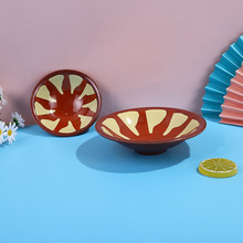 新款美耐皿仿瓷餐具面碗密胺碗碟套餐创意西瓜纹撒拉碗厂家直供