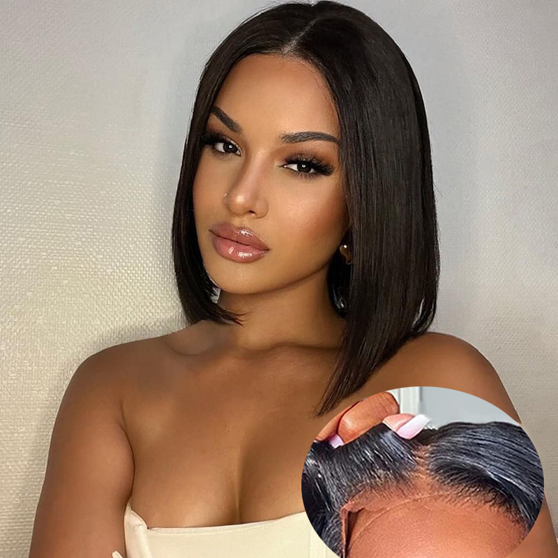 4x4 front lace wig full real hair glueless head cover glueless bob wigs human hair