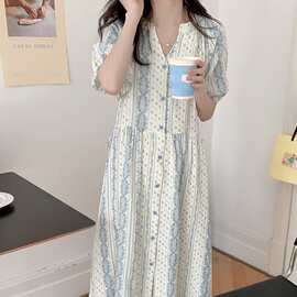 2026新款宽松纯棉碎花可爱纱布显瘦家居服短袖睡裙睡衣