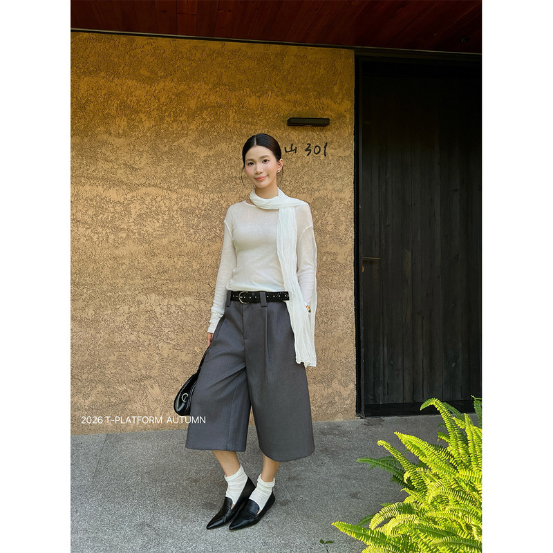[No returns or exchanges for discounted items] T-PLATFORM 2026 Autumn Chic High-Waisted Cropped Casual Pants for Women 26033