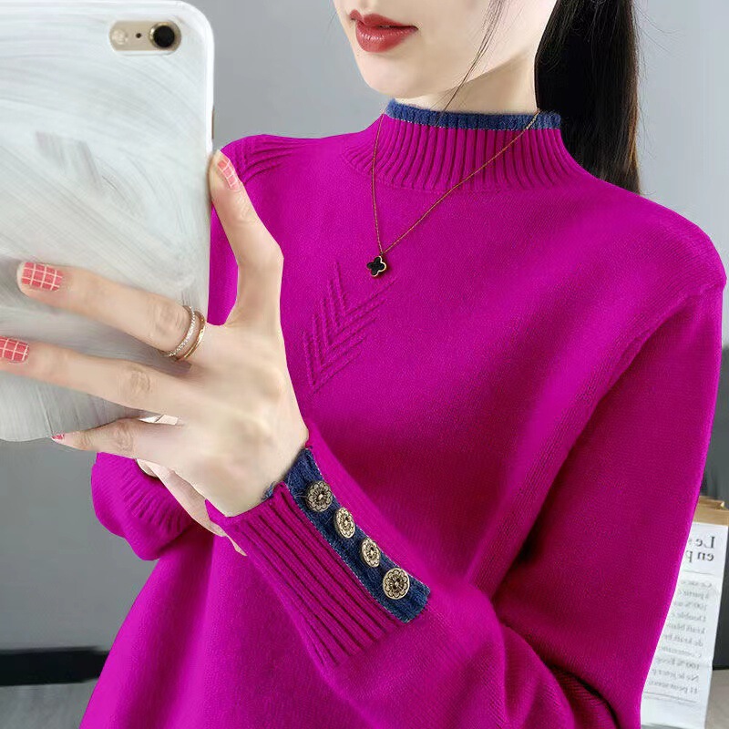 2022 Autumn and Winter New Sweater Women's Half-turtleneck Slim-fit Base Long-sleeved Sweater Women's Solid Color Thickened Inner Top