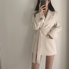 网红小西装2025秋Chic复古港风韩版宽松收腰系带气质西装外套女潮